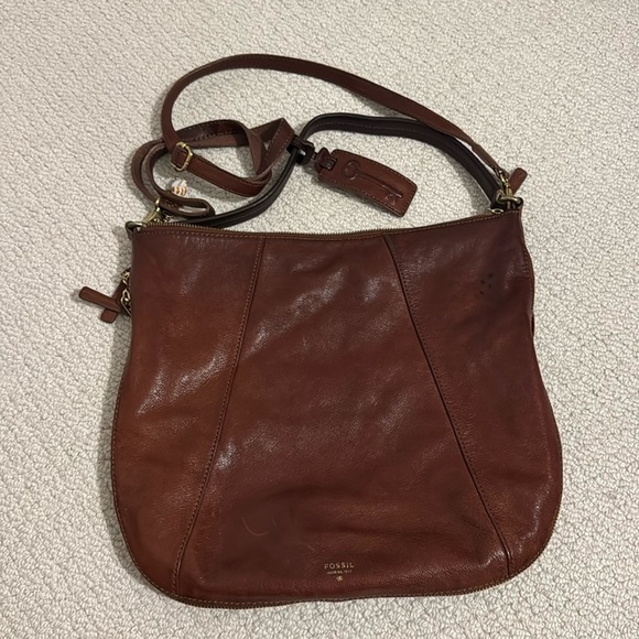 Fossil Handbags - Fossil Cognac Leather Expandable Crossbody Shoulder Bag/Purse